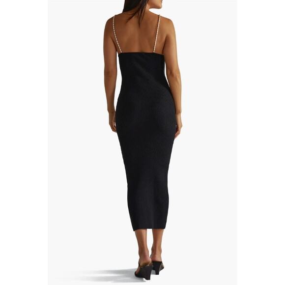 Favorite Daughter Imitation Pearl Strap Dress Black Size XL NWT Ribbed Knit - Picture 8 of 15